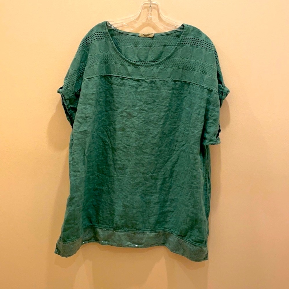 SZ 2X Linen Blouse W Sequins New/ Took Off Tag